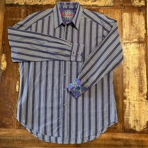Robert Graham dress shirt purple white blue Size L